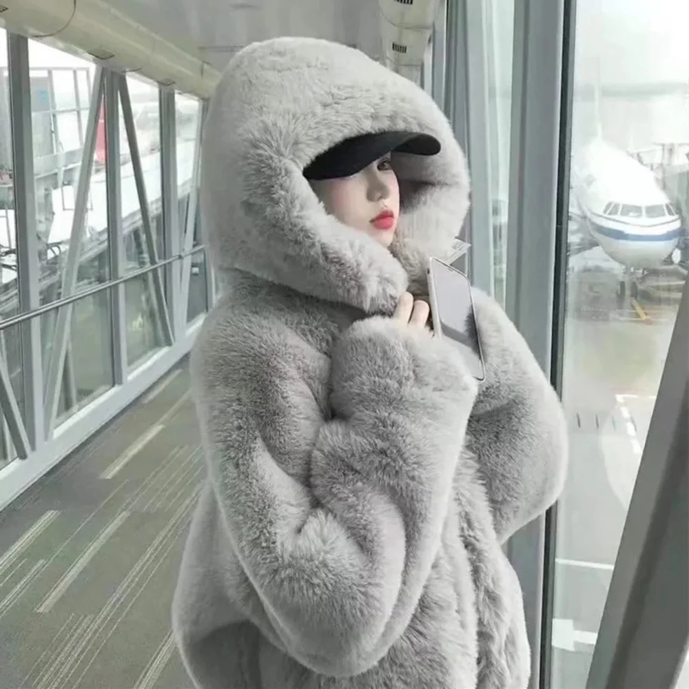 Jackets & Coats | Fur Coat Gray Zipper Hoodie Jacket Womens Pocket